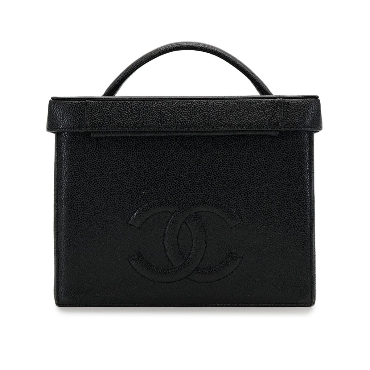 Luxury Promise Japan CHANEL VINTAGE TURN LOCK 2WAY VANITY HAND SHOULDER BAG BLACK CAVIAR SKIN 90308246
