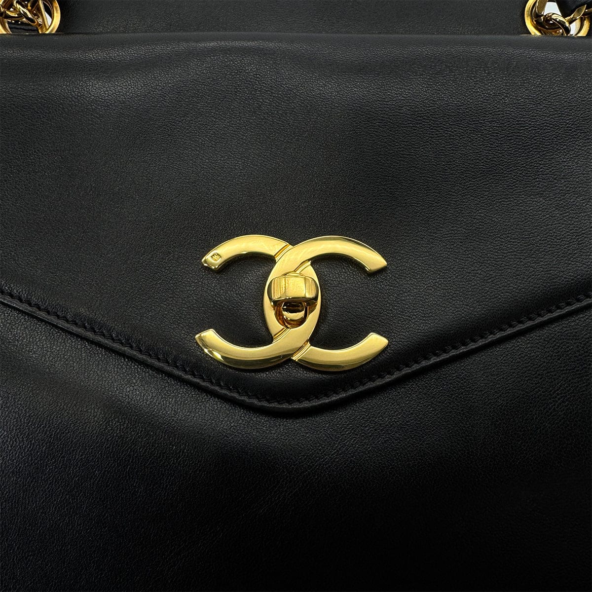 Luxury Promise Japan CHANEL VINTAGE TURN LOCK COCO BALL CHAIN TOTE BAG BLACK LEATHER 90302644