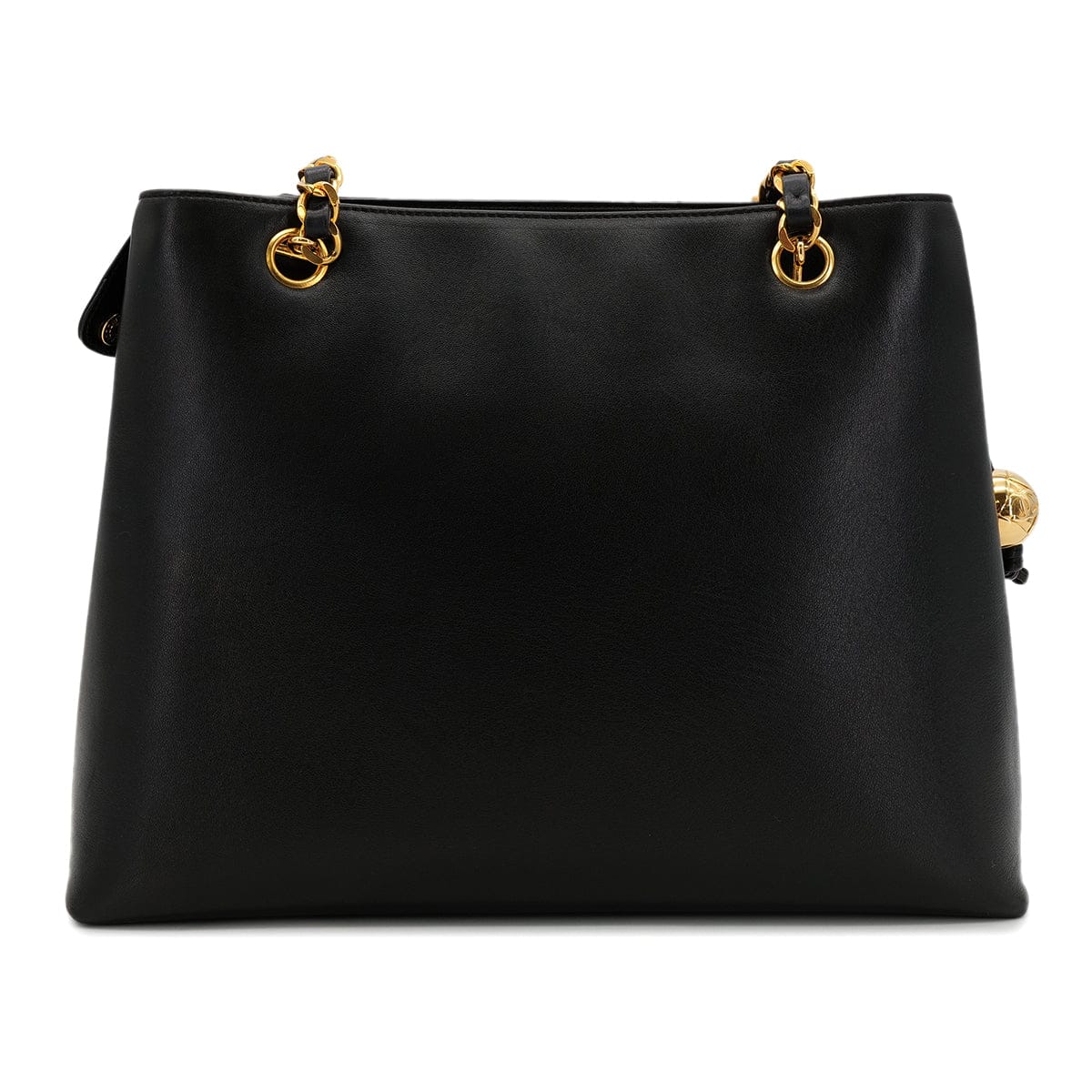 Luxury Promise Japan CHANEL VINTAGE TURN LOCK COCO BALL CHAIN TOTE BAG BLACK LEATHER 90302644