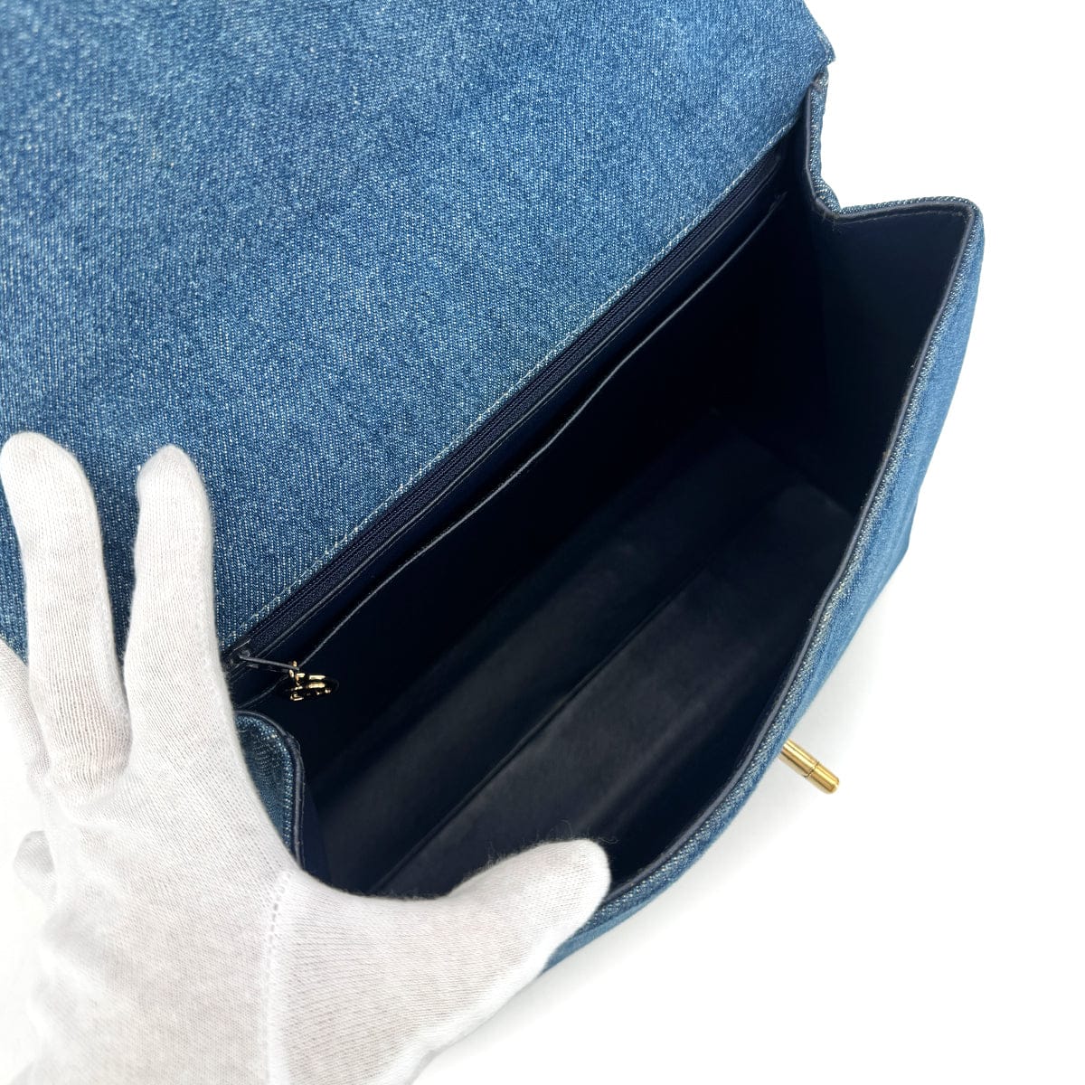 Luxury Promise Japan CHANEL VINTAGE TURN LOCK HAND BAG BLUE DENIM CANVAS 90300602