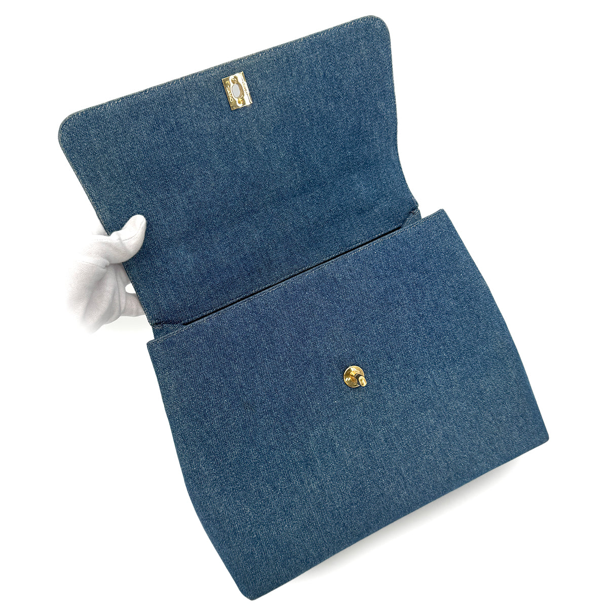 Luxury Promise Japan CHANEL VINTAGE TURN LOCK HAND BAG BLUE DENIM CANVAS 90300602