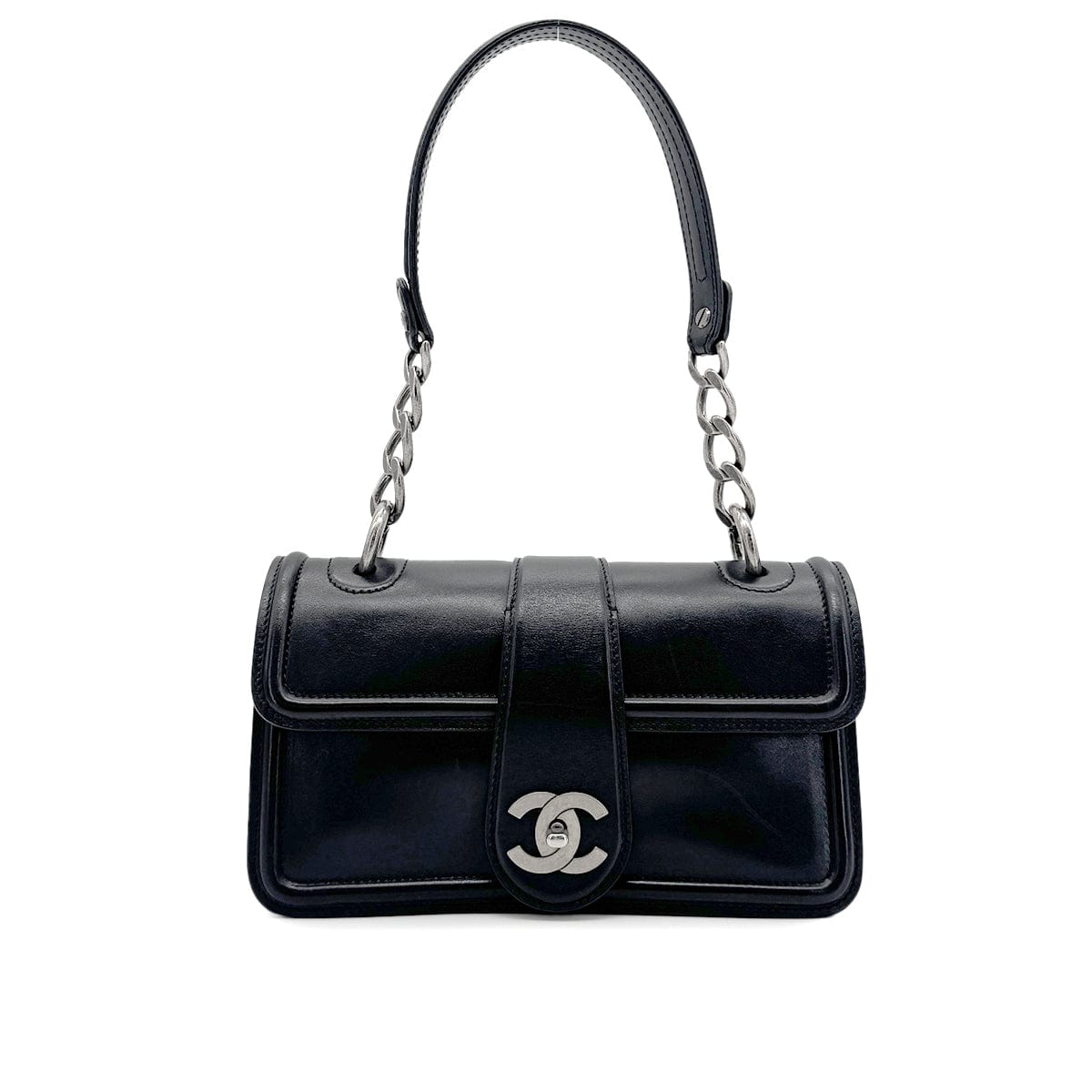 Luxury Promise Japan CHANEL VINTAGE TURN LOCK SHOULDER BAG BLACK CALF SKIN 90275620