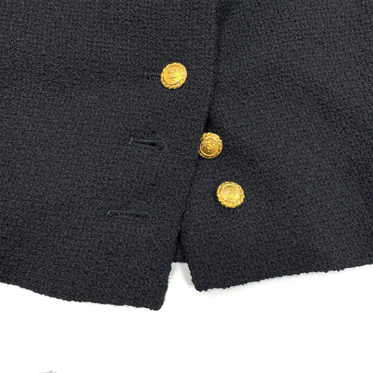 Luxury Promise Japan CHANEL VINTAGE TWEED JACKET SKIRT SET WOOL COCO BUTTON BLACK 40 RTW 90288033