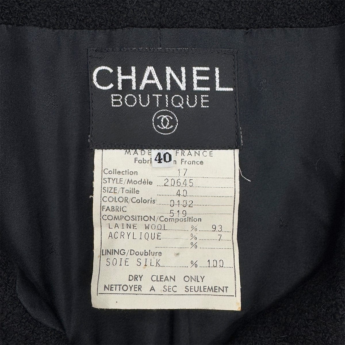 Luxury Promise Japan CHANEL VINTAGE TWEED JACKET SKIRT SET WOOL COCO BUTTON BLACK 40 RTW 90288033