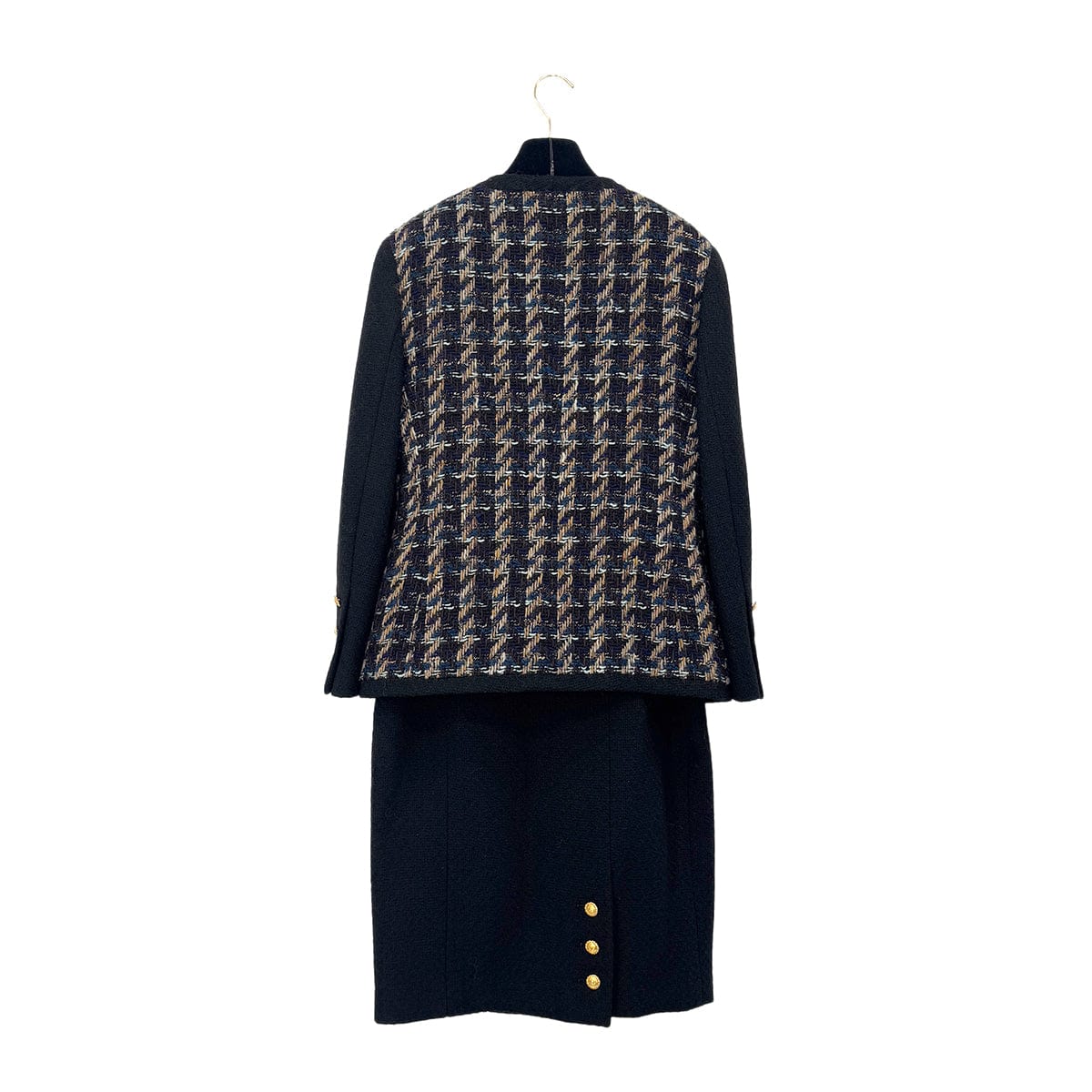 Luxury Promise Japan CHANEL VINTAGE TWEED JACKET SKIRT SET WOOL COCO BUTTON BLACK 40 RTW 90288033