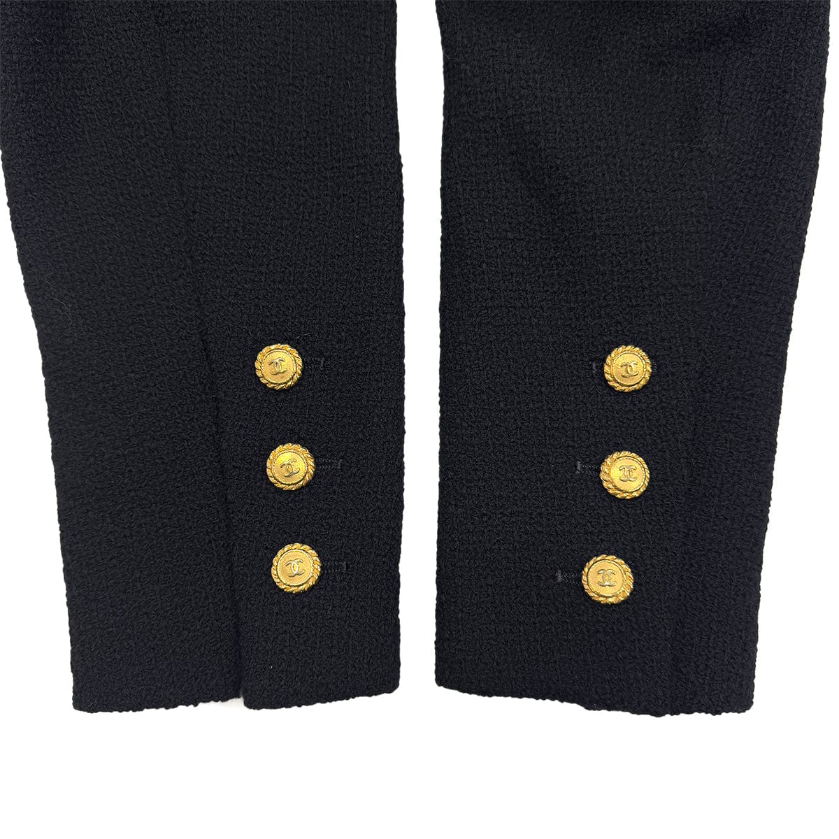 Luxury Promise Japan CHANEL VINTAGE TWEED JACKET SKIRT SET WOOL COCO BUTTON BLACK 40 RTW 90288033