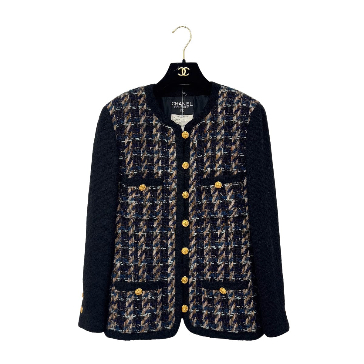 Luxury Promise Japan CHANEL VINTAGE TWEED JACKET SKIRT SET WOOL COCO BUTTON BLACK 40 RTW 90288033