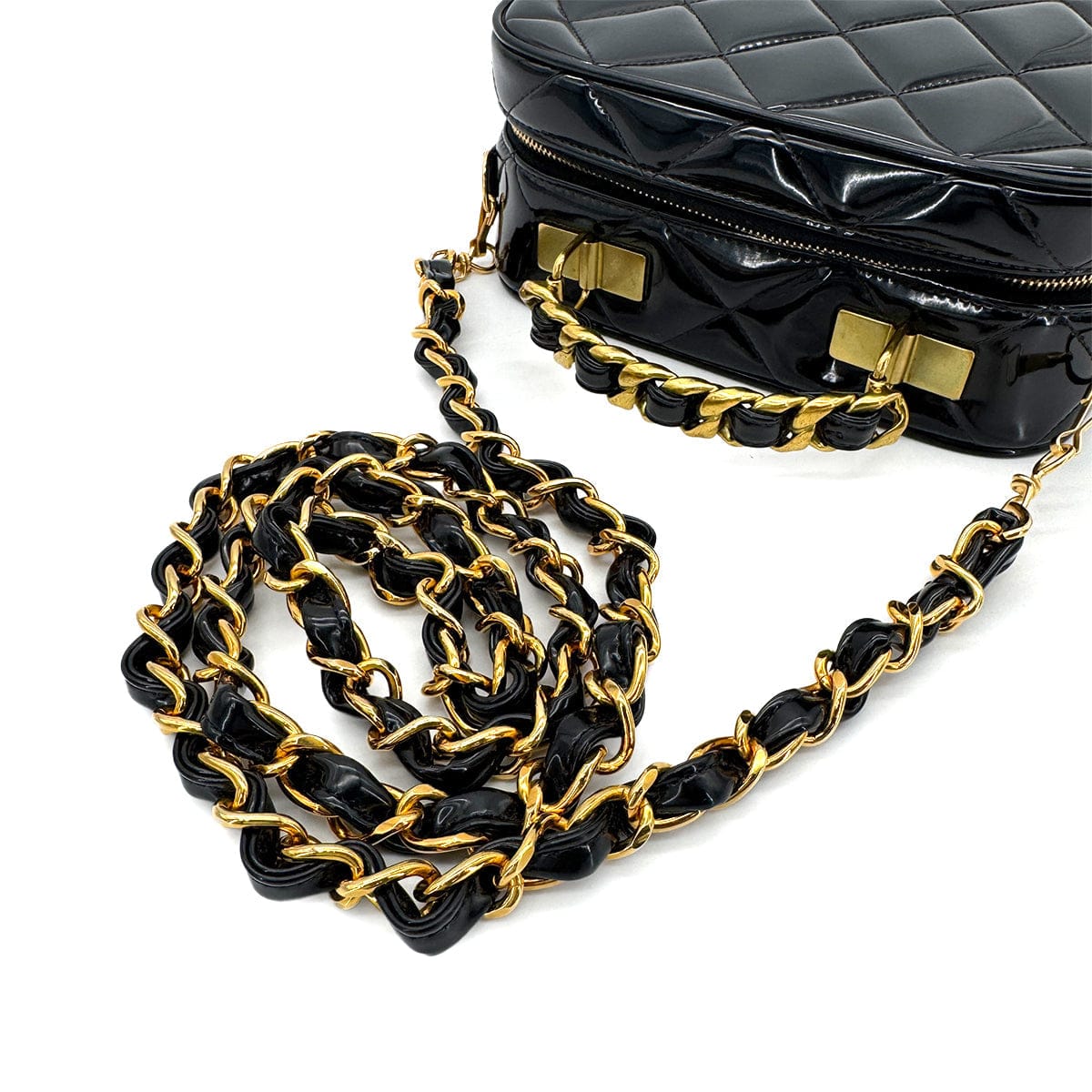 Luxury Promise Japan CHANEL VINTAGE VANITY CHAIN SHOULDER BAG BLACK ENAMEL 90280648