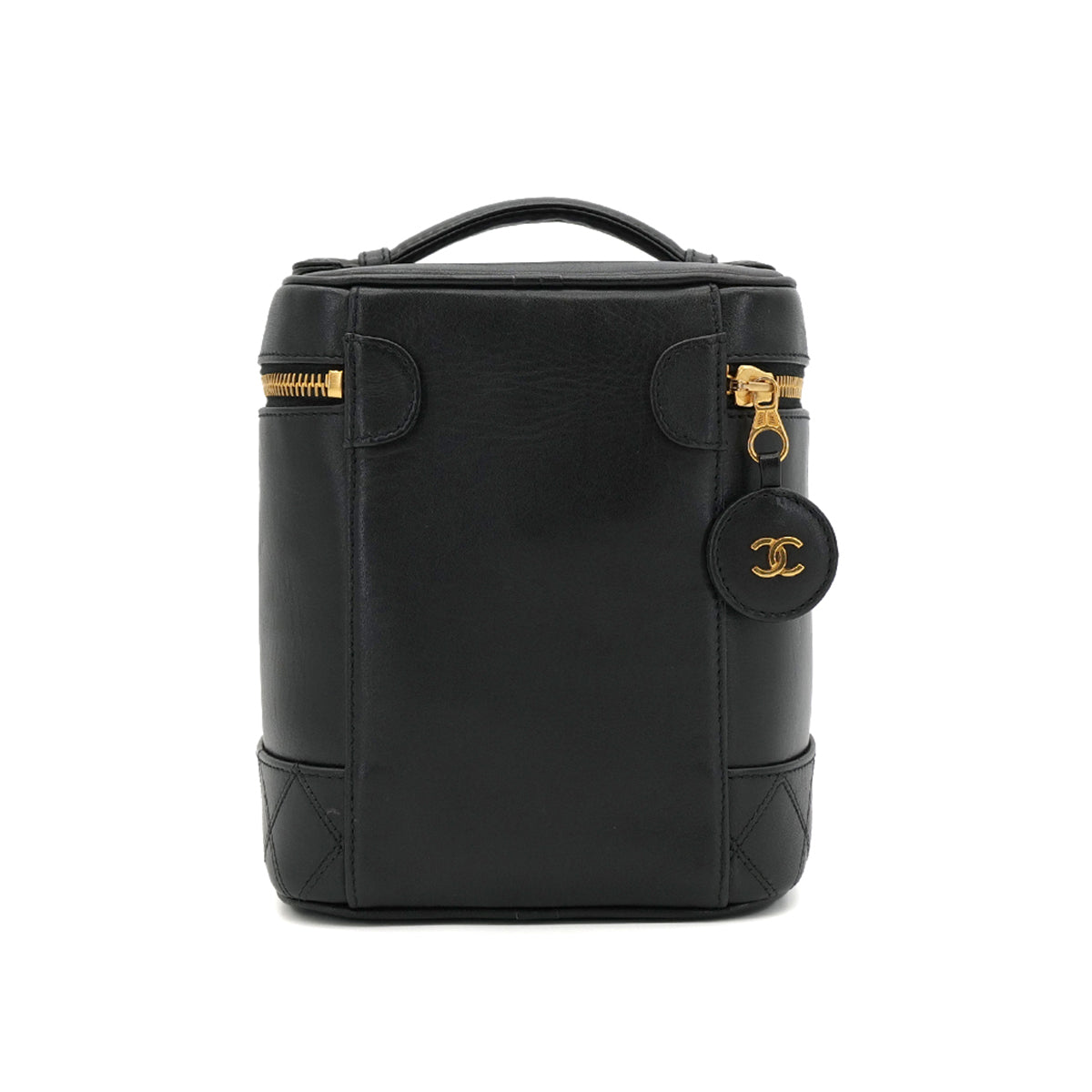 Luxury Promise Japan CHANEL VINTAGE VANITY HAND BAG BLACK LEATHER 90304030