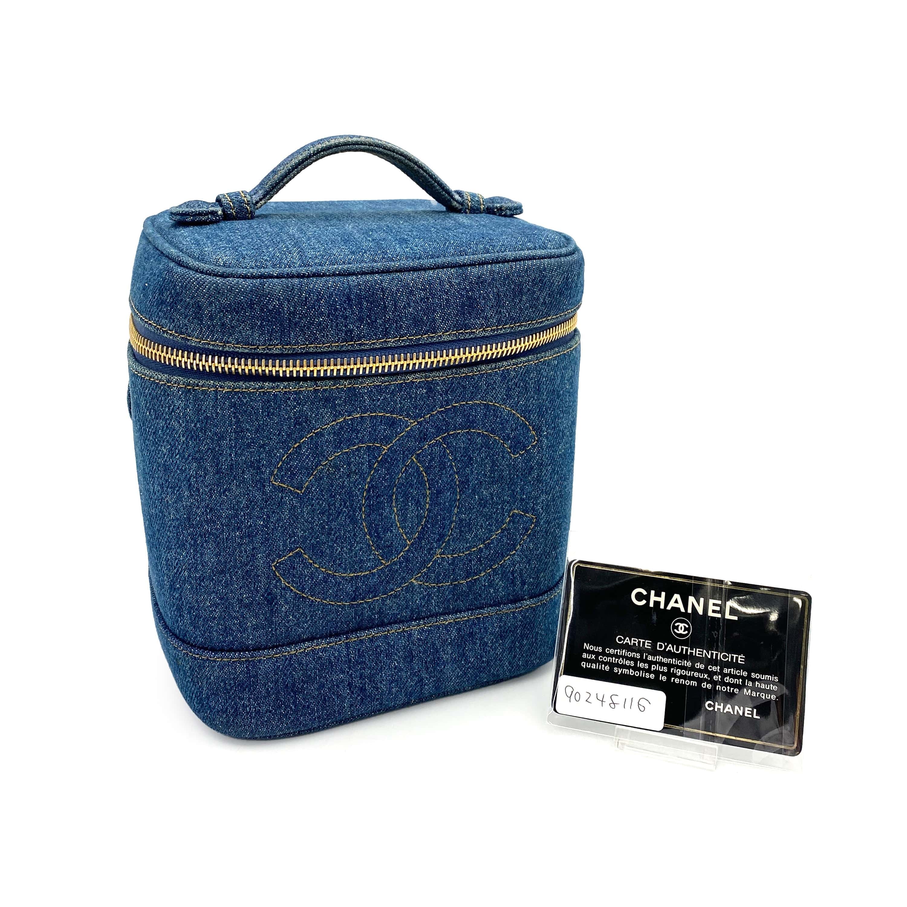 Luxury Promise Japan CHANEL VINTAGE VANITY HAND BAG BLUE DENIM 90248116