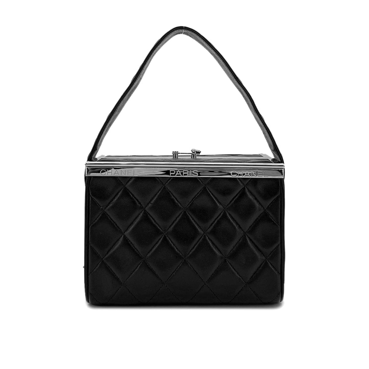 Luxury Promise Japan CHANEL VINTAGE VANITY LOGO COCO BUTTON HAND BAG BLACK LAMB SKIN 90284904