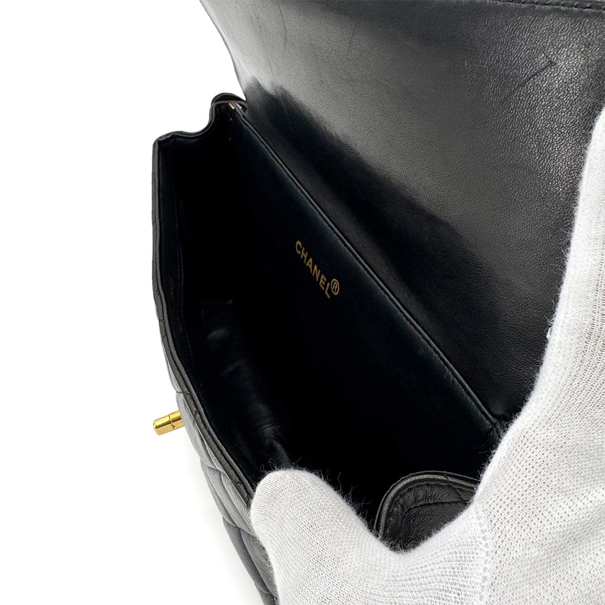 Luxury Promise Japan CHANEL VINTAGE W FACE CHAIN HAND BAG BLACK LAMB SKIN 90276374