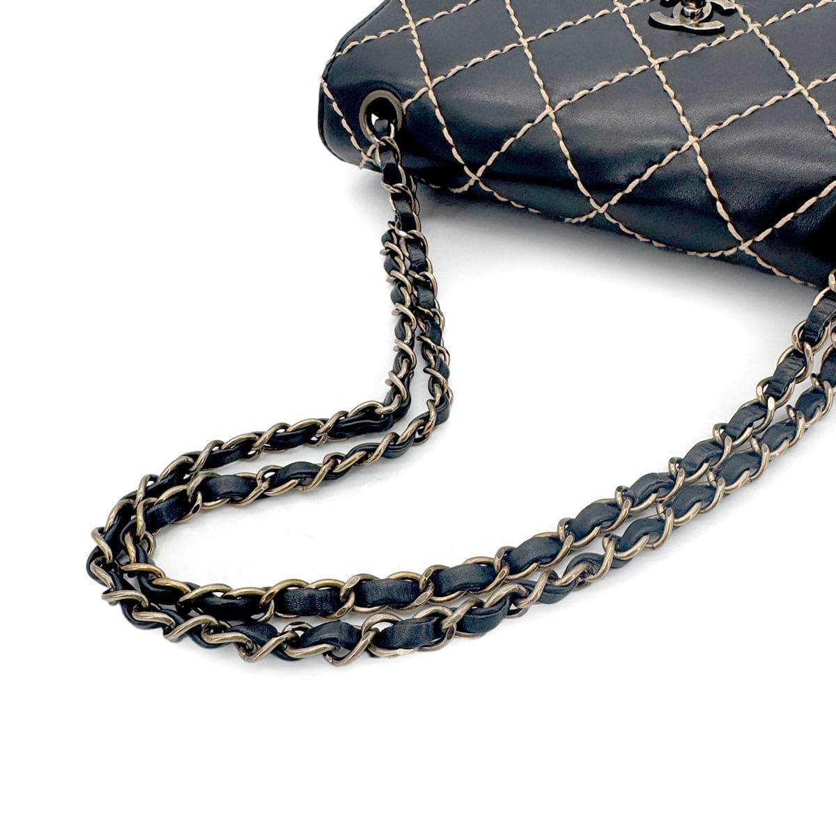 Luxury Promise Japan CHANEL VINTAGE WILD STITCH CHAIN SHOULDER BAG BLACK LEATHER 90273066