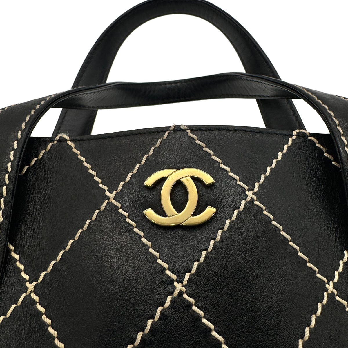 Luxury Promise Japan CHANEL VINTAGE WILD STITCH HAND BAG BLACK LEATHER 90275035
