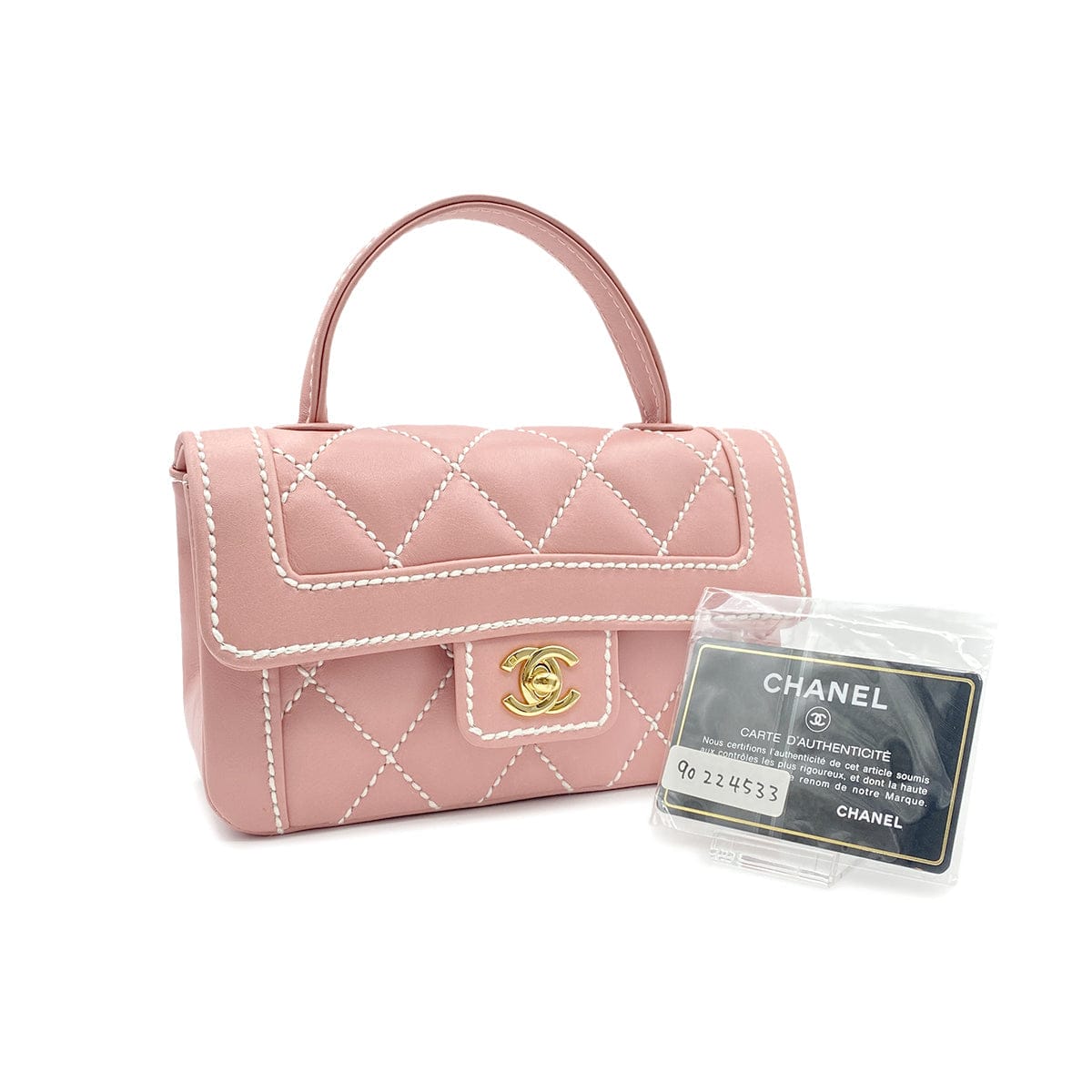 Luxury Promise Japan CHANEL VINTAGE WILDSTITCH HAND BAG PINK LAMB SKIN 90224533