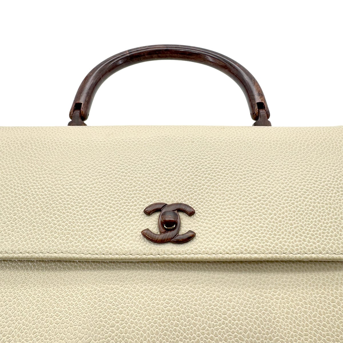 Luxury Promise Japan CHANEL VINTAGE WOOD HANDLE HAND BAG BEIGE CAVIAR SKIN 90282064