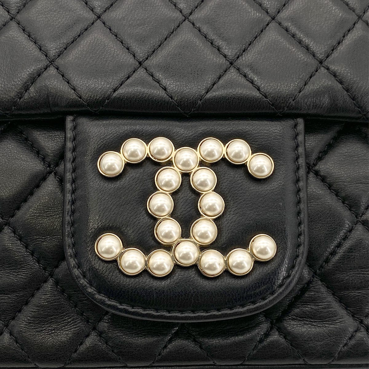 Luxury Promise Japan CHANEL WESTMINSTER CHAIN SHOULDER BAG FAKE PEARL BLACK LAMB SKIN 90261575