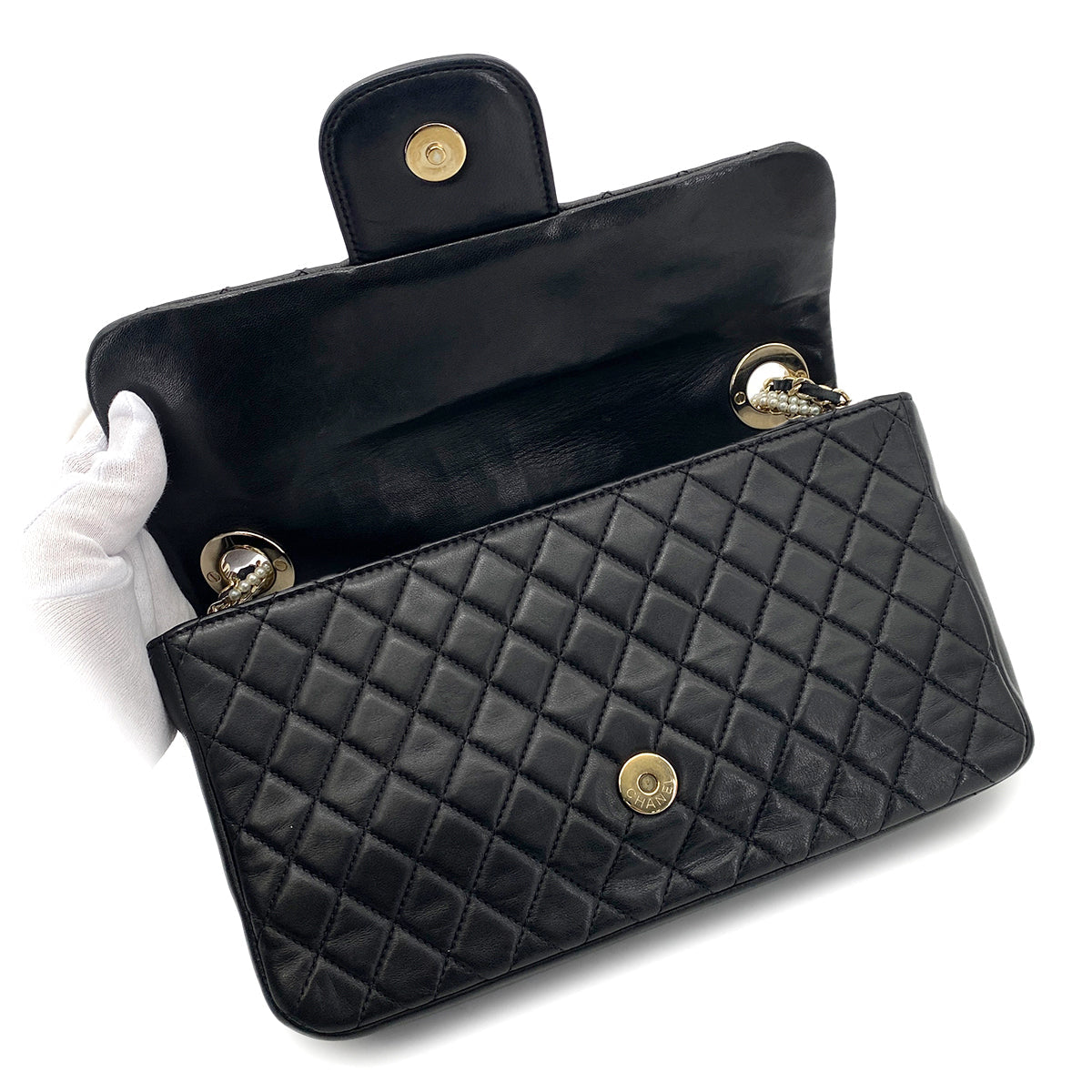 Luxury Promise Japan CHANEL WESTMINSTER CHAIN SHOULDER BAG FAUX PEARL BLACK LAMB SKIN 90261575