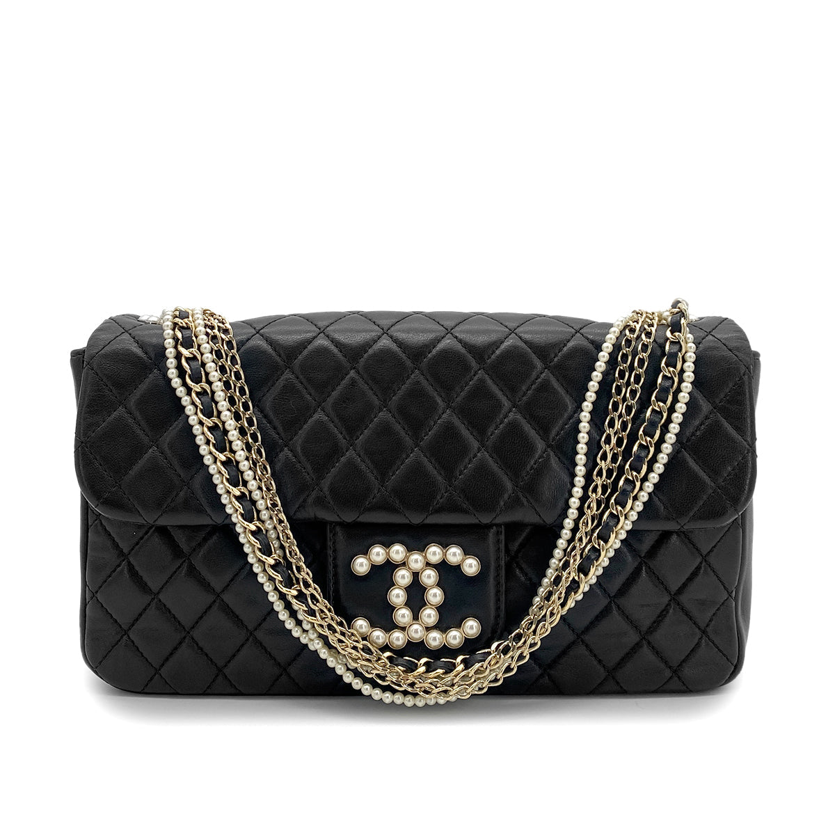Luxury Promise Japan CHANEL WESTMINSTER CHAIN SHOULDER BAG FAUX PEARL BLACK LAMB SKIN 90261575