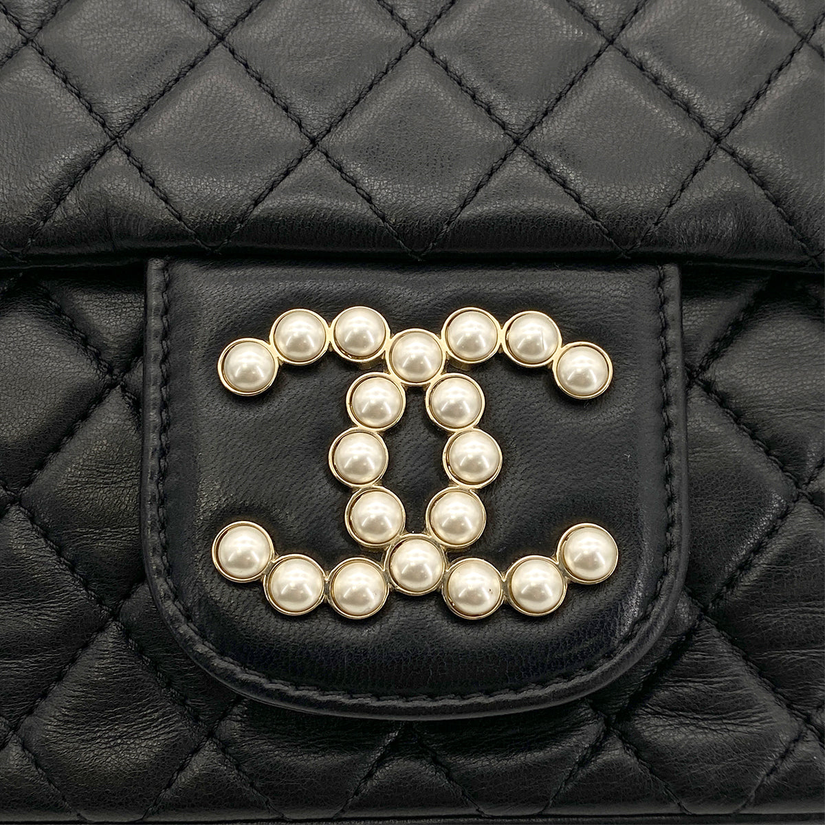 Luxury Promise Japan CHANEL WESTMINSTER CHAIN SHOULDER BAG FAUX PEARL BLACK LAMB SKIN 90261575