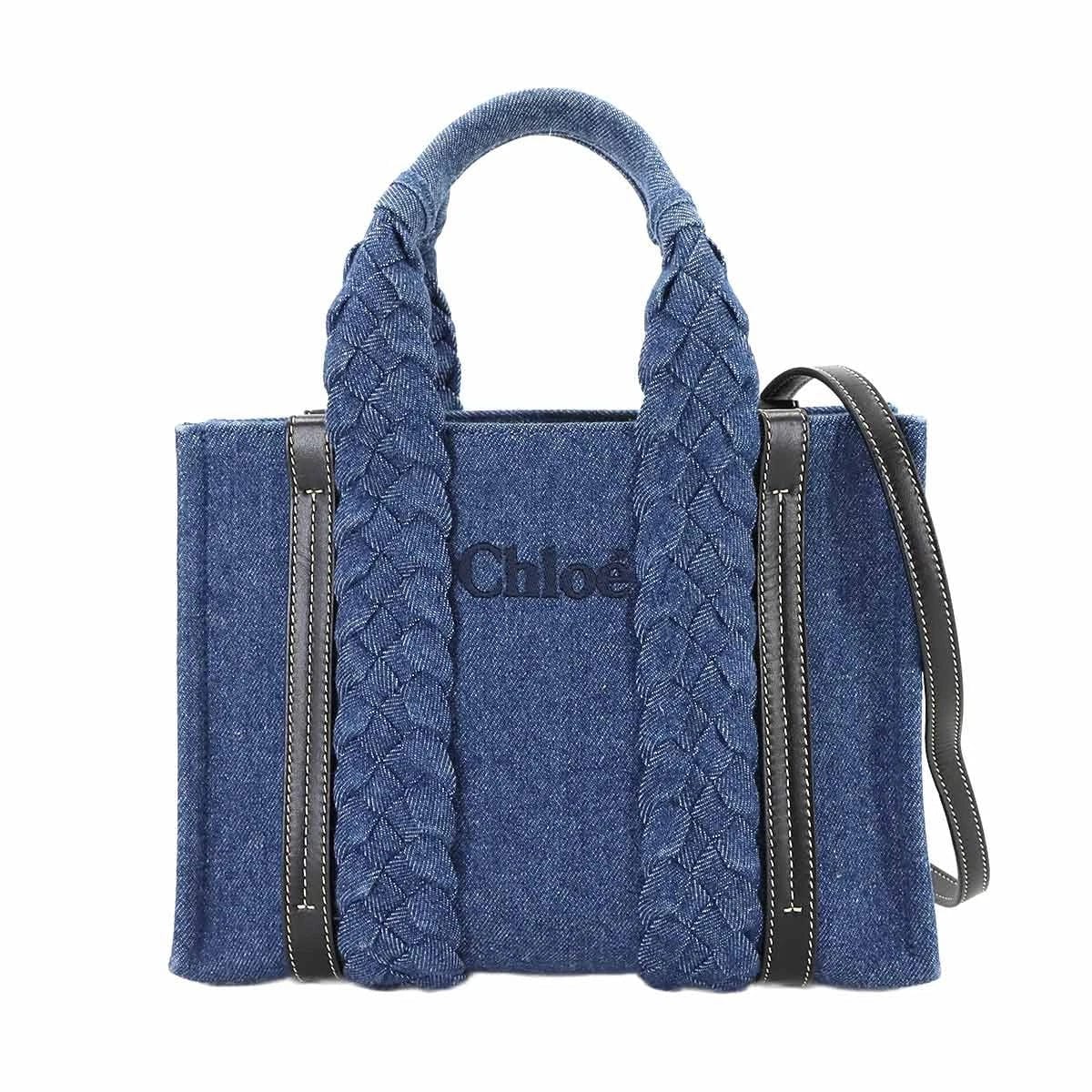 Luxury Promise Japan Chloe Woody Small Tote Shoulder Bag Denim Leather Blue Black CHC24SS397 90286240