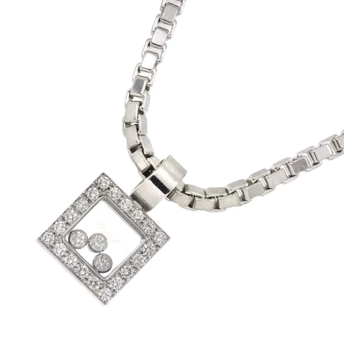 Luxury Promise Japan Chopard Happy Diamond Necklace 18K White Gold 750 JTAR2055