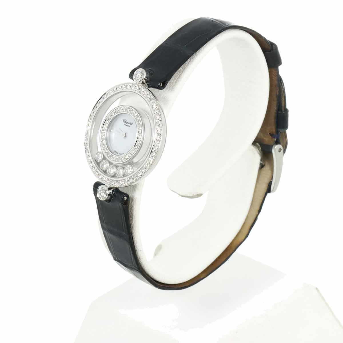 Luxury Promise Japan Chopard Happy Diamonds 20 3957 Diamond Bezel Women's Watch with 5 Moving Diamonds, White Shell, 18K White Gold, Quartz Movement, 90298663