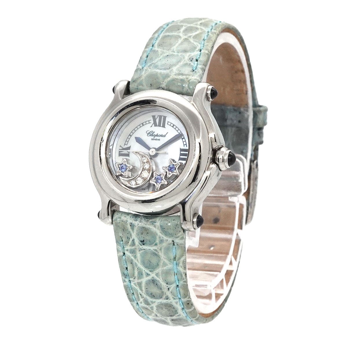 Luxury Promise Japan Chopard Happy Sport 27 8245 23 Moon, Star, Diamond, Blue Sapphire, Women's Watch, White Shell, Quartz Movement, Chopard Happy Sport 90304152