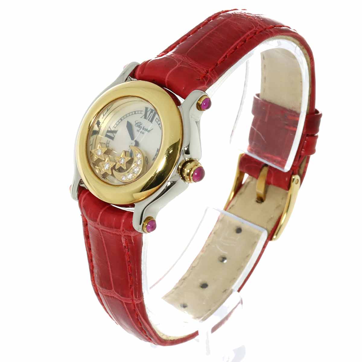 Luxury Promise Japan Chopard Happy Sports Two-tone Watch 27 8246 42 Women's Watch with 4 Diamonds, Moon and Stars, White Shell, and Yellow Gold Quartz Movement (90291420)