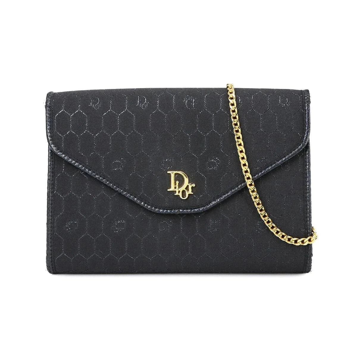 Luxury Promise Japan Christian Dior Clutch Shoulder Bag Canvas Leather Balck Honeycomb 90280035