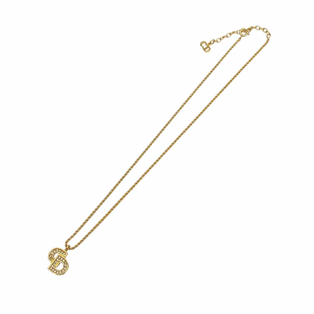 Luxury Promise Japan CHRISTIAN DIOR NECKLACE CD LOGO RHINESTONE GOLD ACCESSORY 90324648
