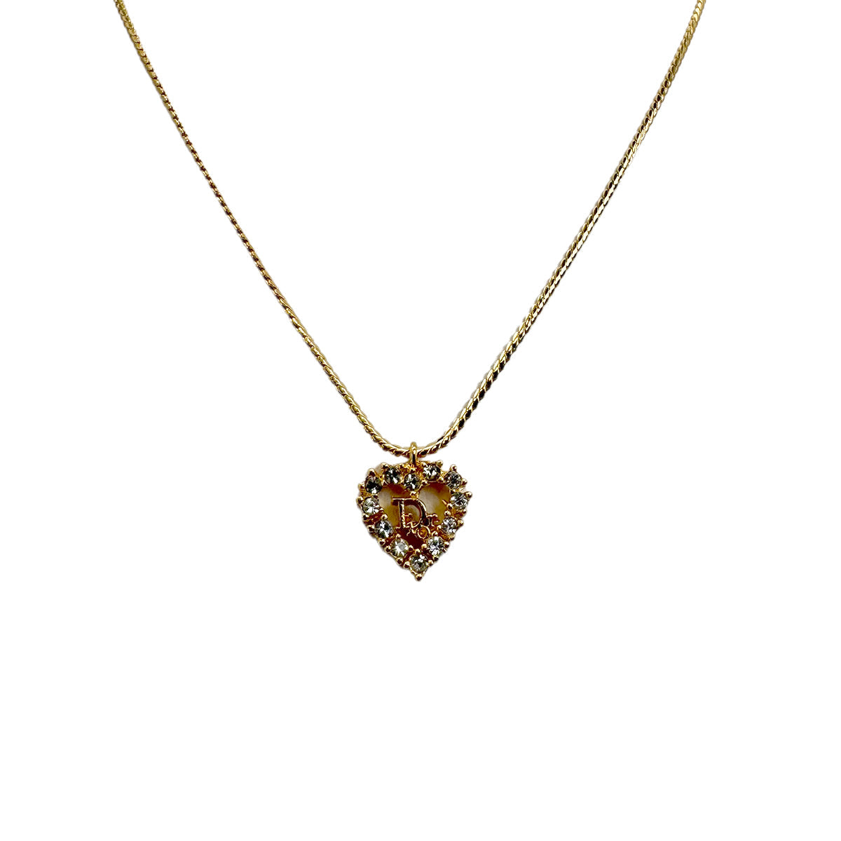 Luxury Promise Japan CHRISTIAN DIOR NECKLACE LOGO HEART RHINESTONE GOLD ACCESSORY 90299327
