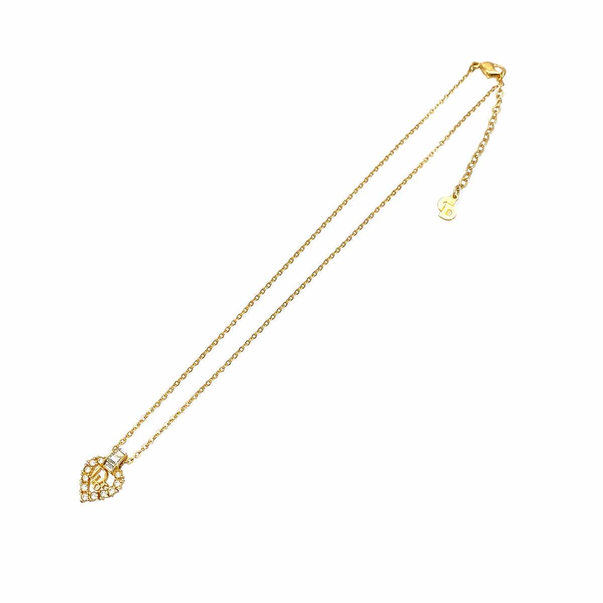 Luxury Promise Japan CHRISTIAN DIOR NECKLACE LOGO HEART RHINESTONE GOLD ACCESSORY 90301662