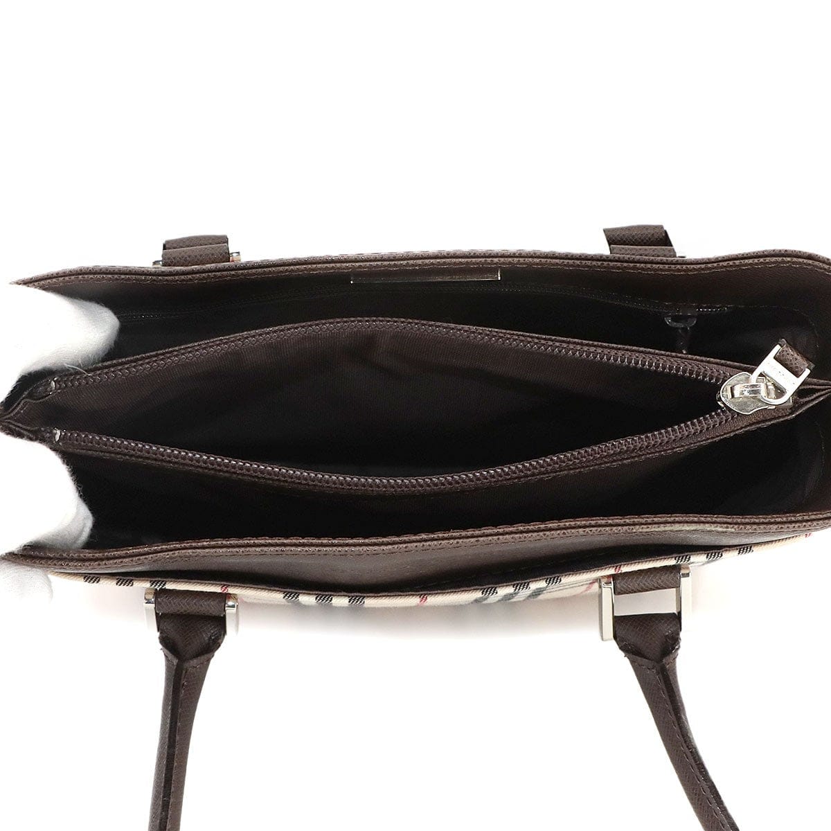 Luxury Promise Japan BURBERRY Plaid Hand Bag Canvas Leather Beige Brown Purse 90299650