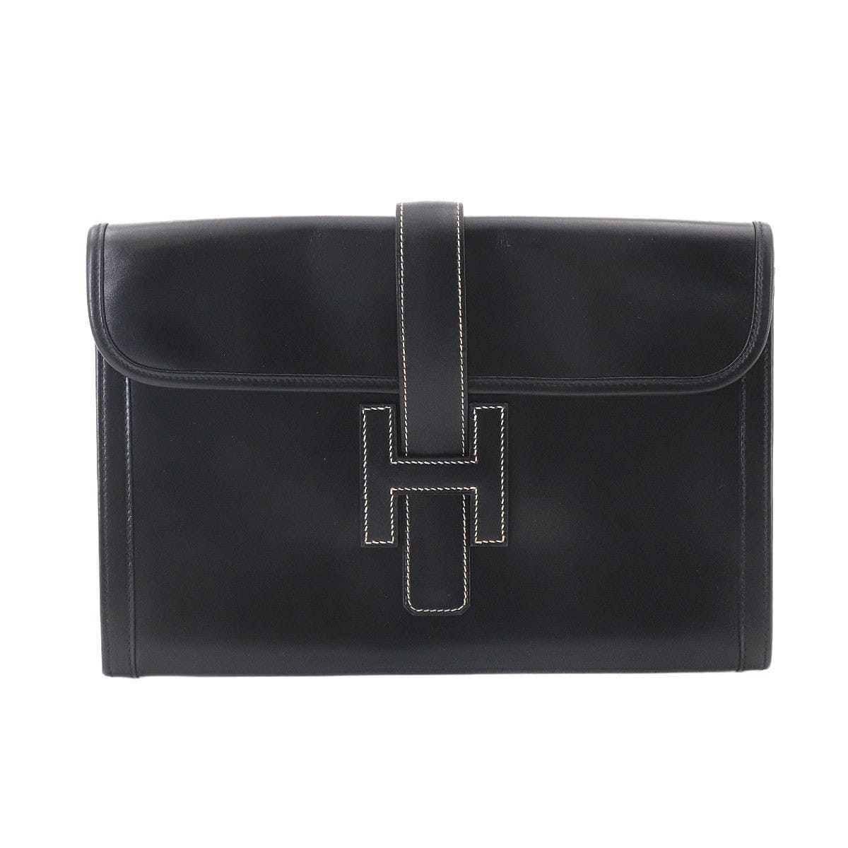 Luxury Promise Japan HERMES Jige PM Clutch Bag Box Calf Black Purse 90327263