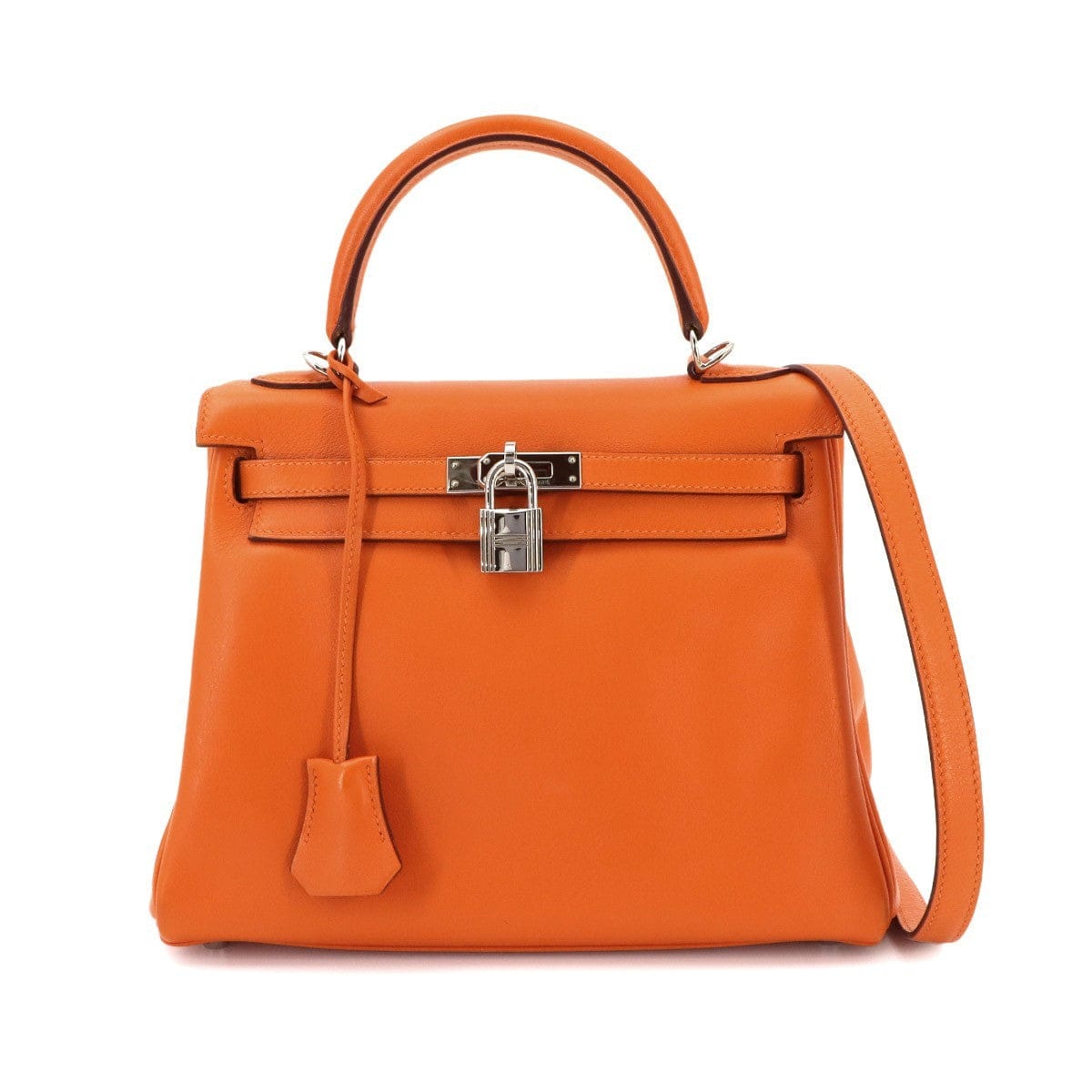 Luxury Promise Japan HERMES Kelly 25 Hand Shoulder Bag Veau Swift Orange Purse 90326064