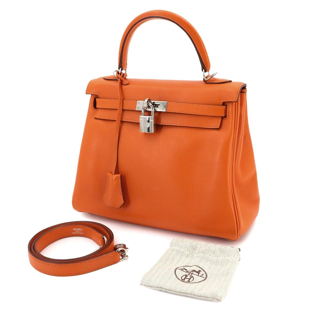 Luxury Promise Japan HERMES Kelly 25 Hand Shoulder Bag Veau Swift Orange Purse 90326064