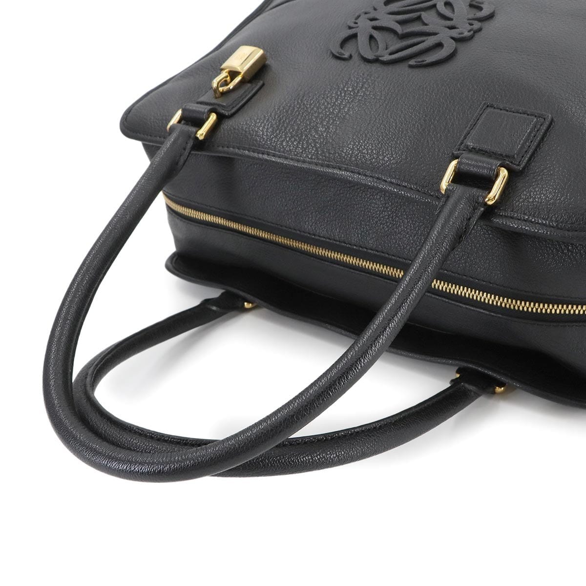 Luxury Promise Japan LOEWE Amazona 36 Hand Bag Leather Black Anagram Purse 90287656