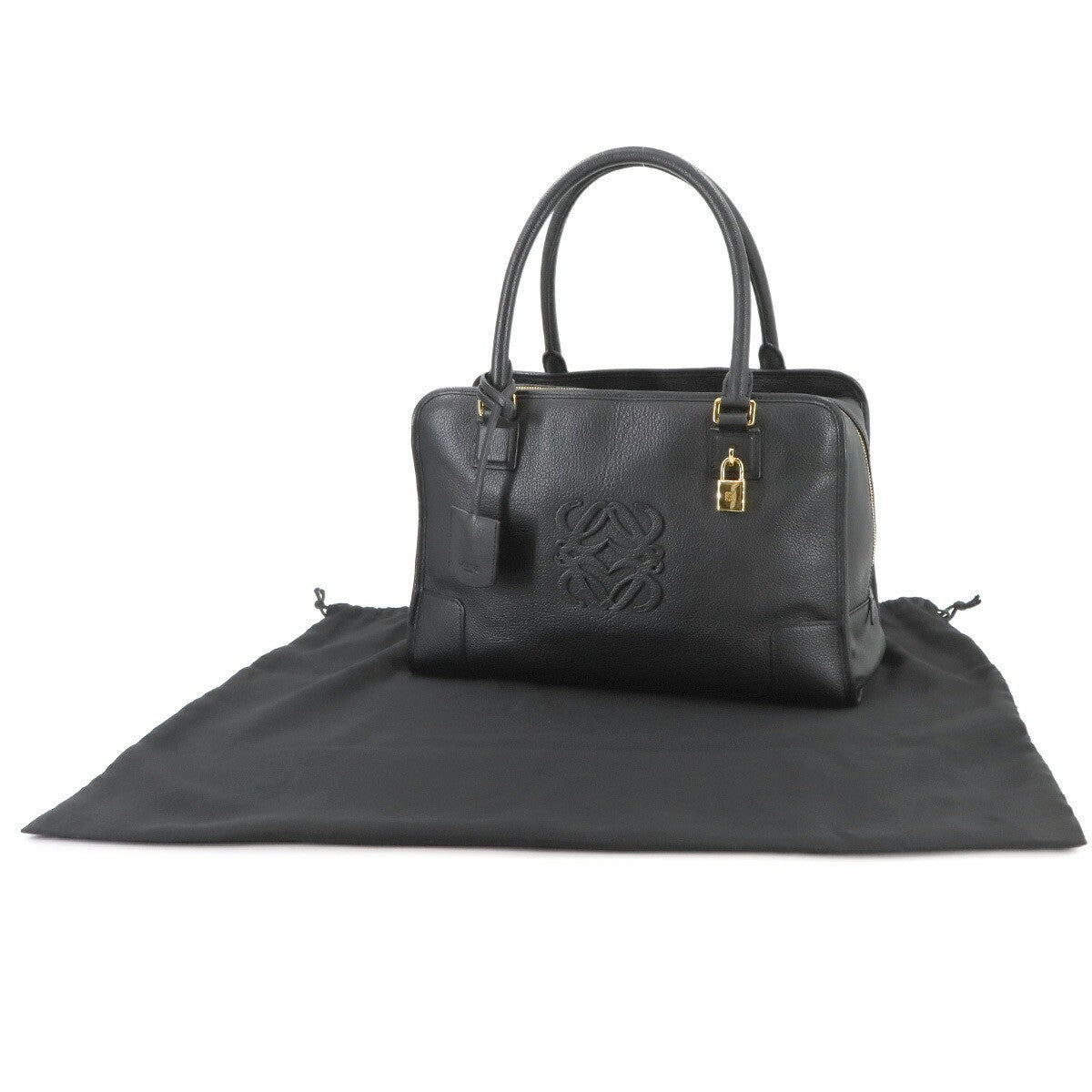 Luxury Promise Japan LOEWE Amazona 36 Hand Bag Leather Black Anagram Purse 90287656