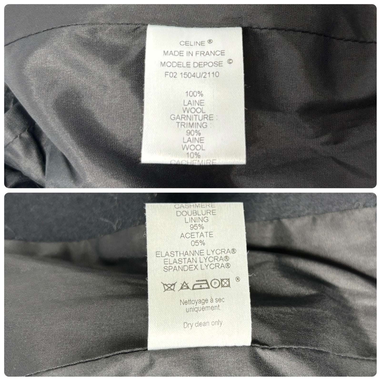 Luxury Promise Japan CELINE Vintage Macadam Logo Tweed Jacket Zip Black White Gold Wool Collar