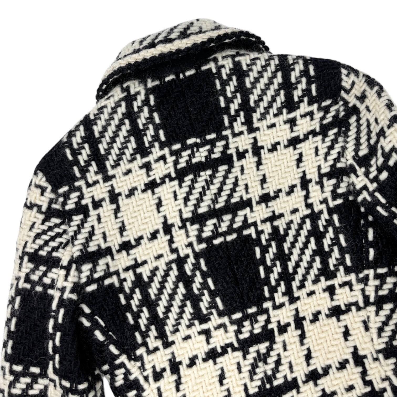Luxury Promise Japan CELINE Vintage Macadam Logo Tweed Jacket Zip Black White Gold Wool Collar
