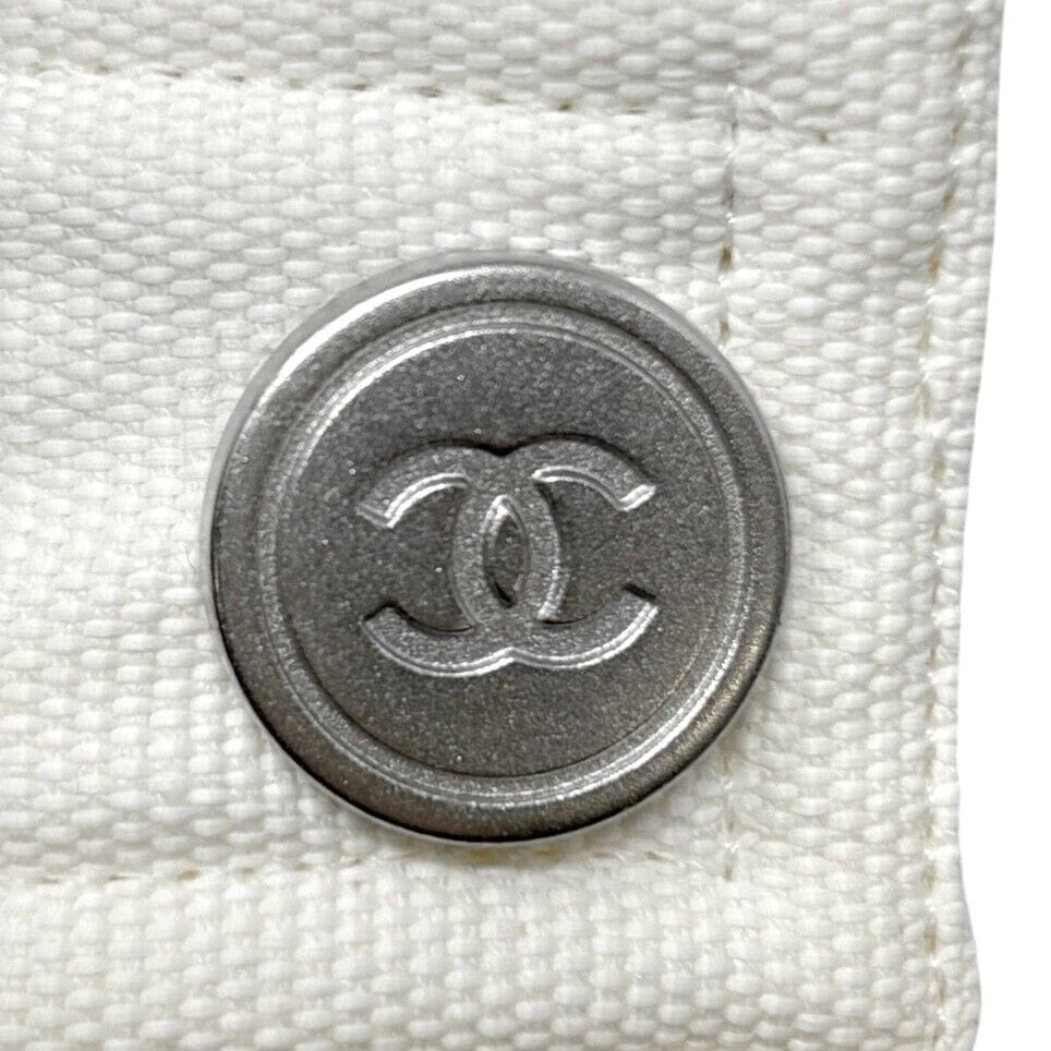 Luxury Promise Japan CHANEL Sport Vintage 01P CC Mark Logo Zipped Jacket #36 White Gray Cotton