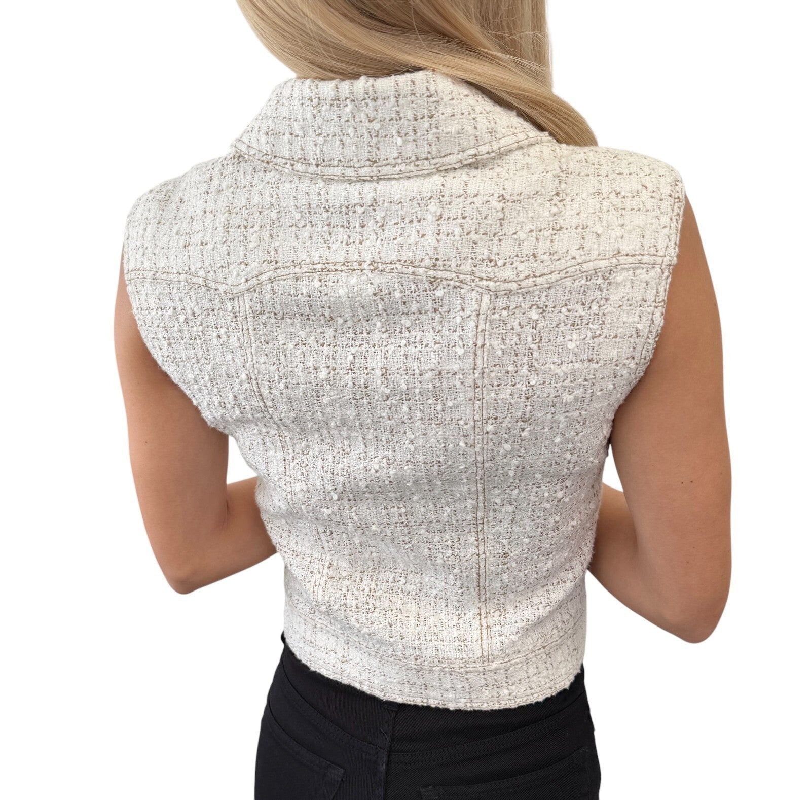 Luxury Promise Japan CHANEL Vintage 01P CC Mark Logo Sleeveless Vest Jacket #36 White Cotton Button