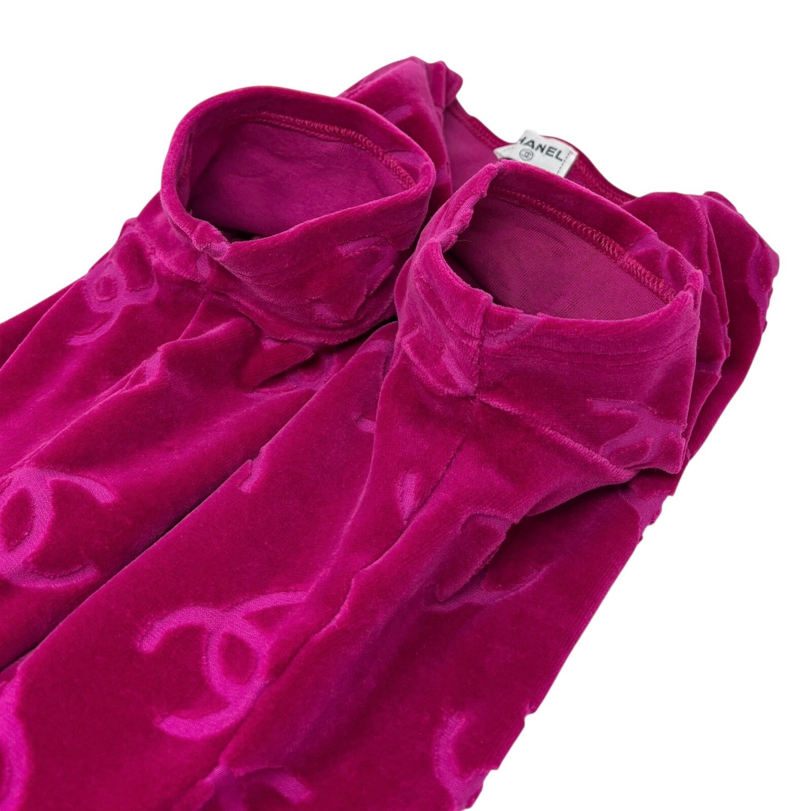 Luxury Promise Japan CHANEL Vintage 1996 CC Logo Velour T-shirt #40 Short Sleeve Top Pink Red