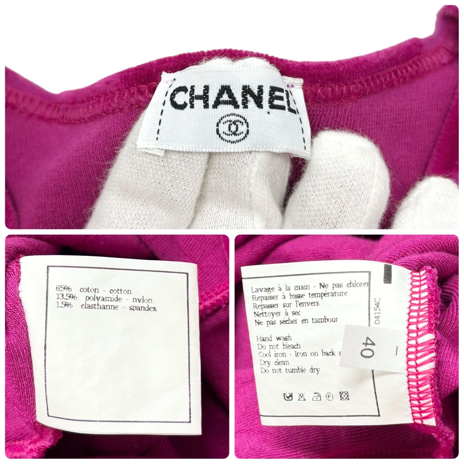 Luxury Promise Japan CHANEL Vintage 1996 CC Logo Velour T-shirt #40 Short Sleeve Top Pink Red