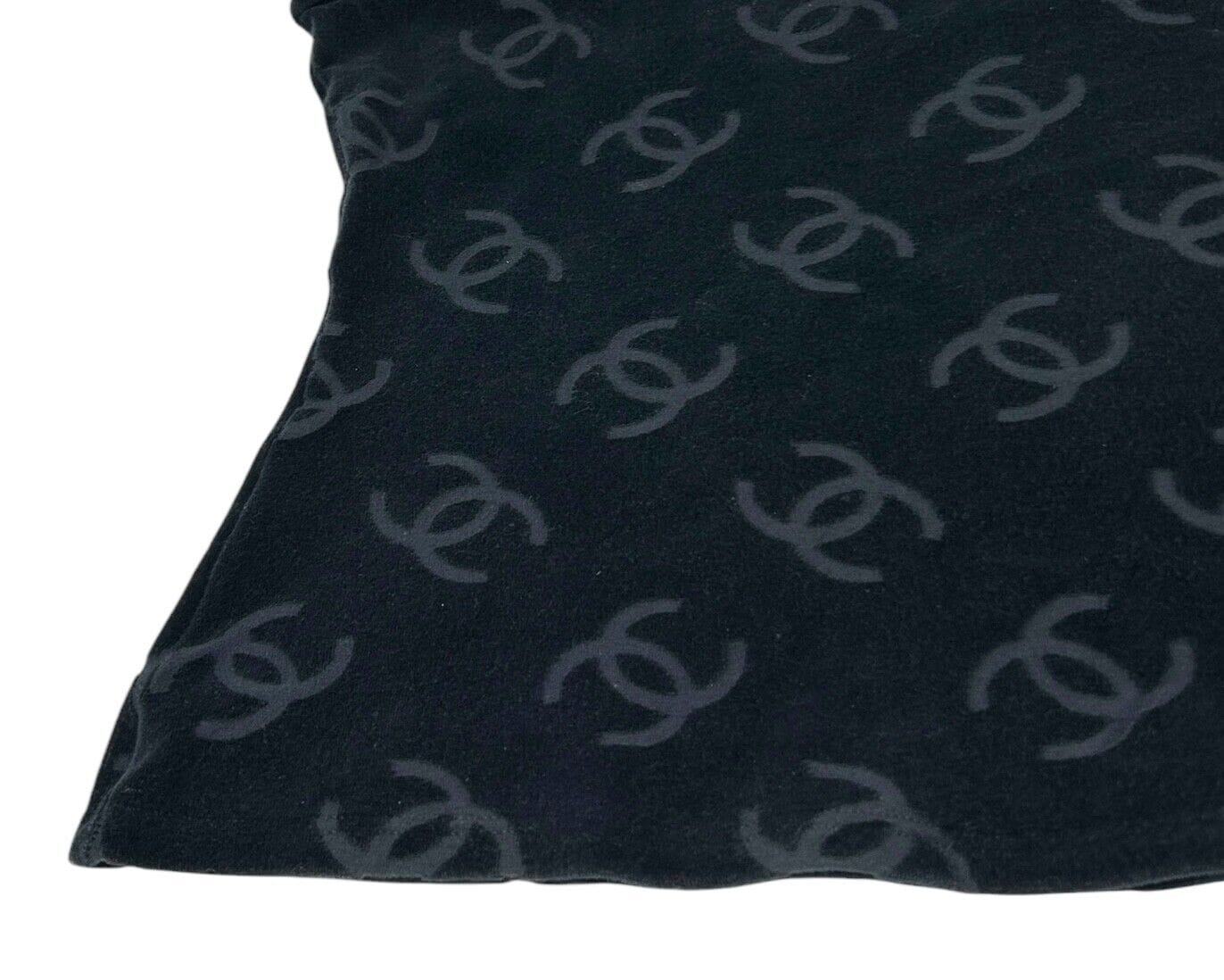 Luxury Promise Japan CHANEL Vintage 1996 CC Mark Logo Velour T-shirt Top #42 Black Cotton Nylon