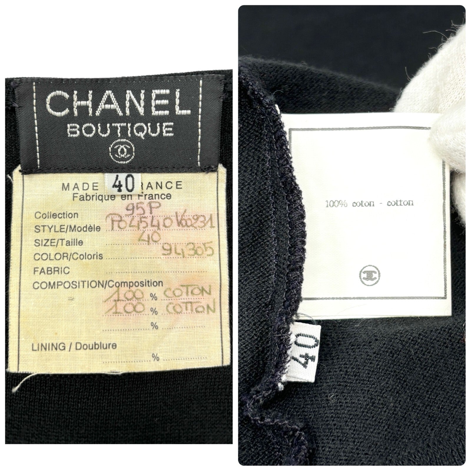 Luxury Promise Japan CHANEL Vintage 95P CC Mark Logo T-shirt #40 Short Sleeve Top Black Cotton