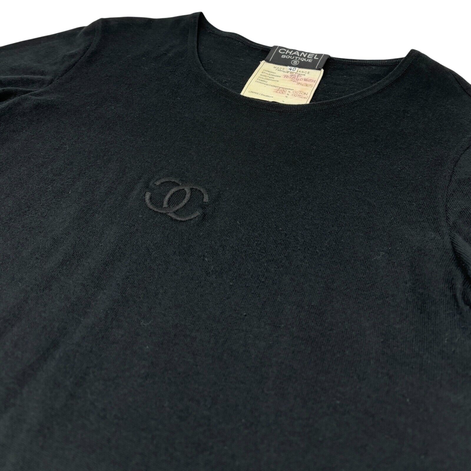 Luxury Promise Japan CHANEL Vintage 95P CC Mark Logo T-shirt #40 Short Sleeve Top Black Cotton