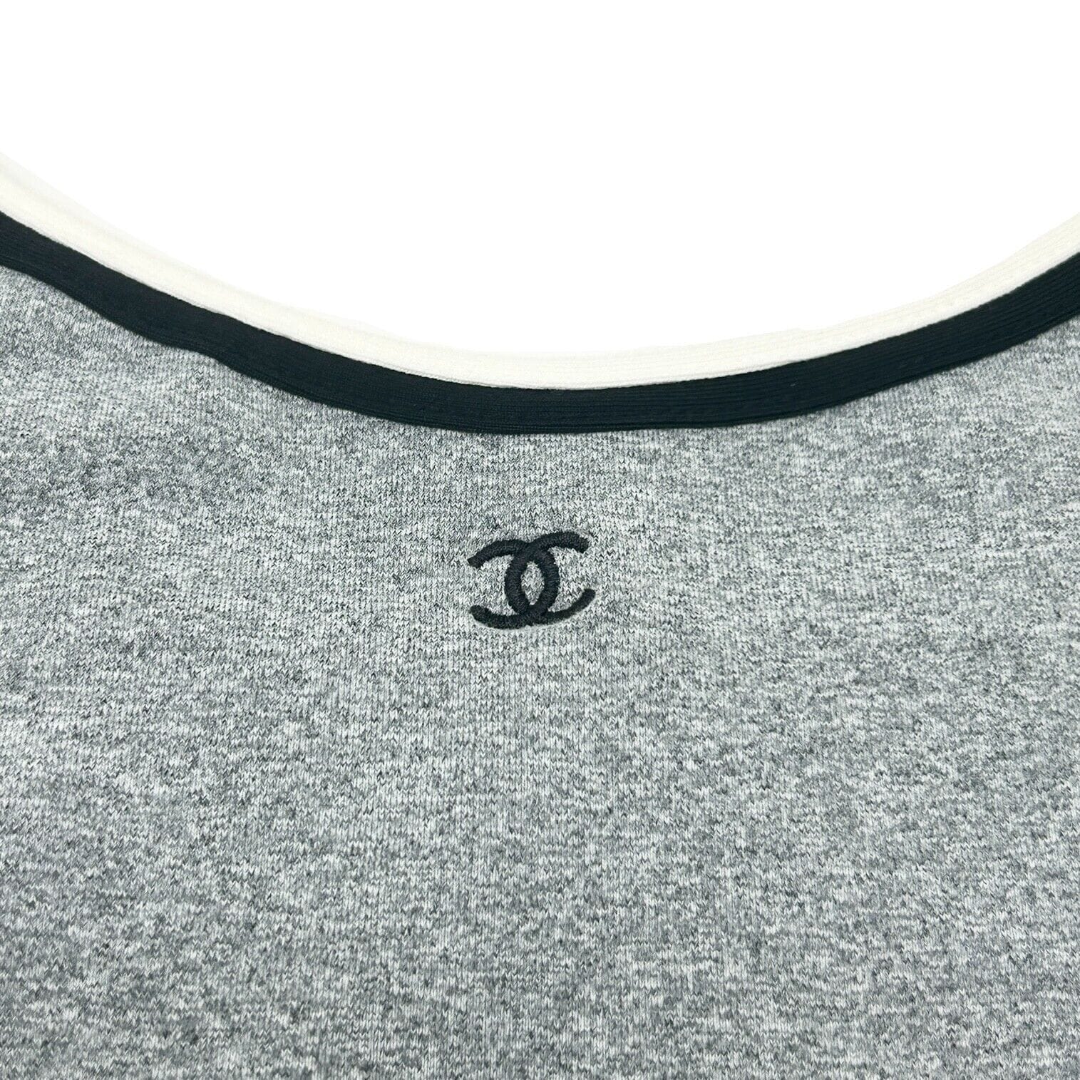 Luxury Promise Japan CHANEL Vintage 98P CC Mark Logo Tank Top #38 Camisole Gray Black Nylon