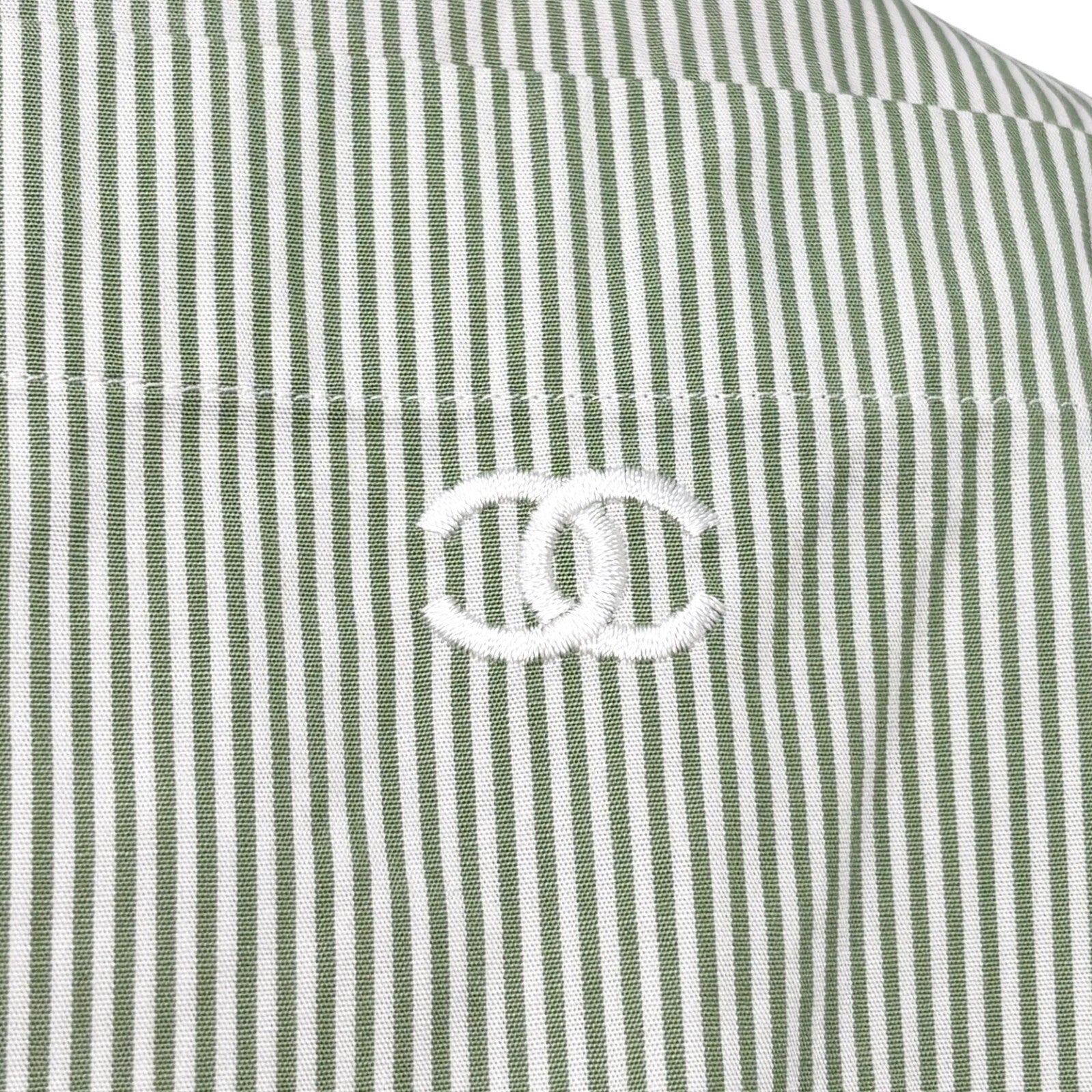Luxury Promise Japan CHANEL Vintage 99P CC Logo Striped Shirt #34 Short Sleeve Top Green White Cotton